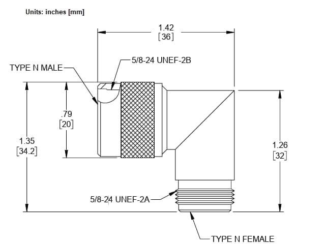 Mechanical Drawing - Pasternack PE910101 Type N Male to Type N Female Adapter
